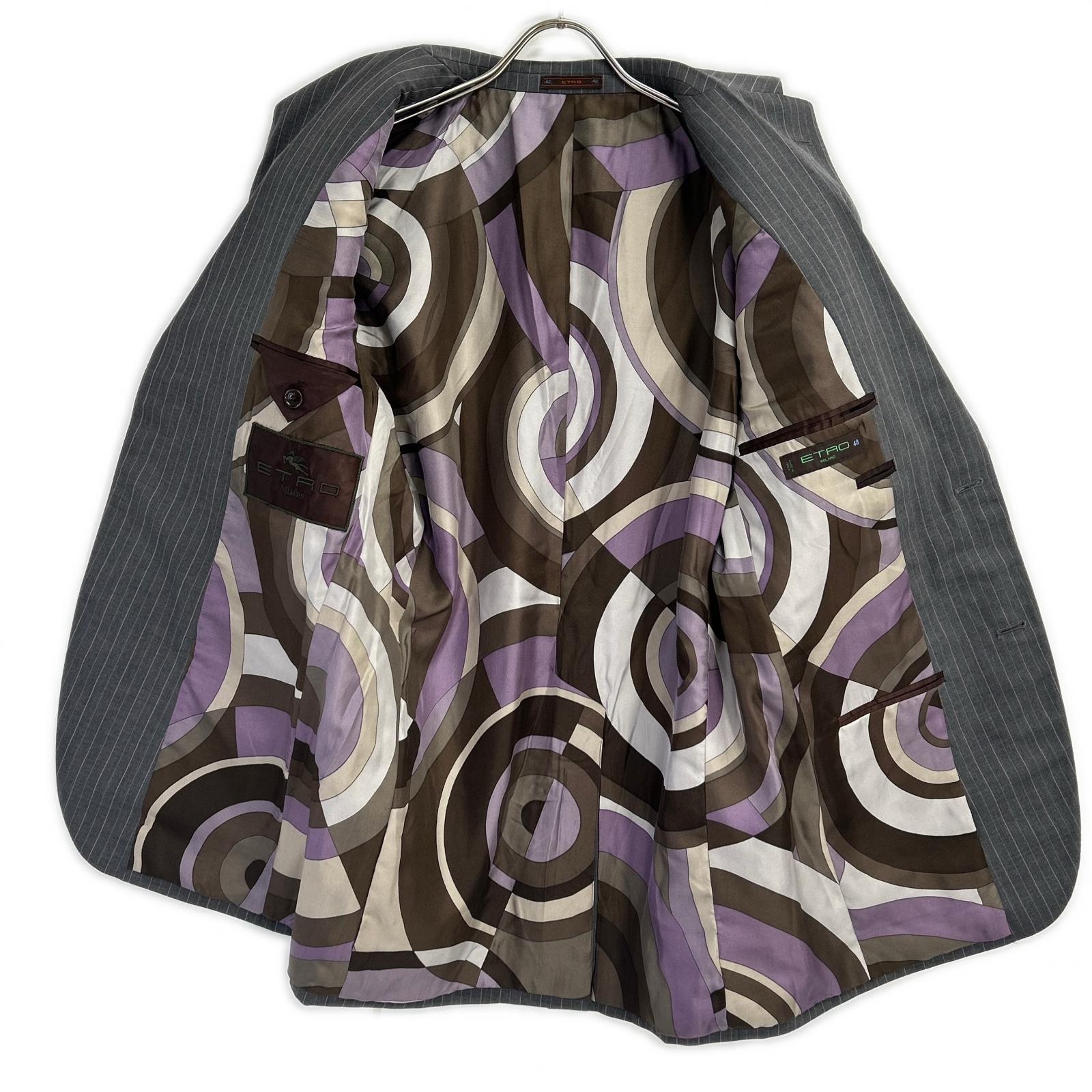 ETRO エトロ 092-10911-0072 グレー ストライプ 総柄インナー スーツセットアップ スーツ セットアップ