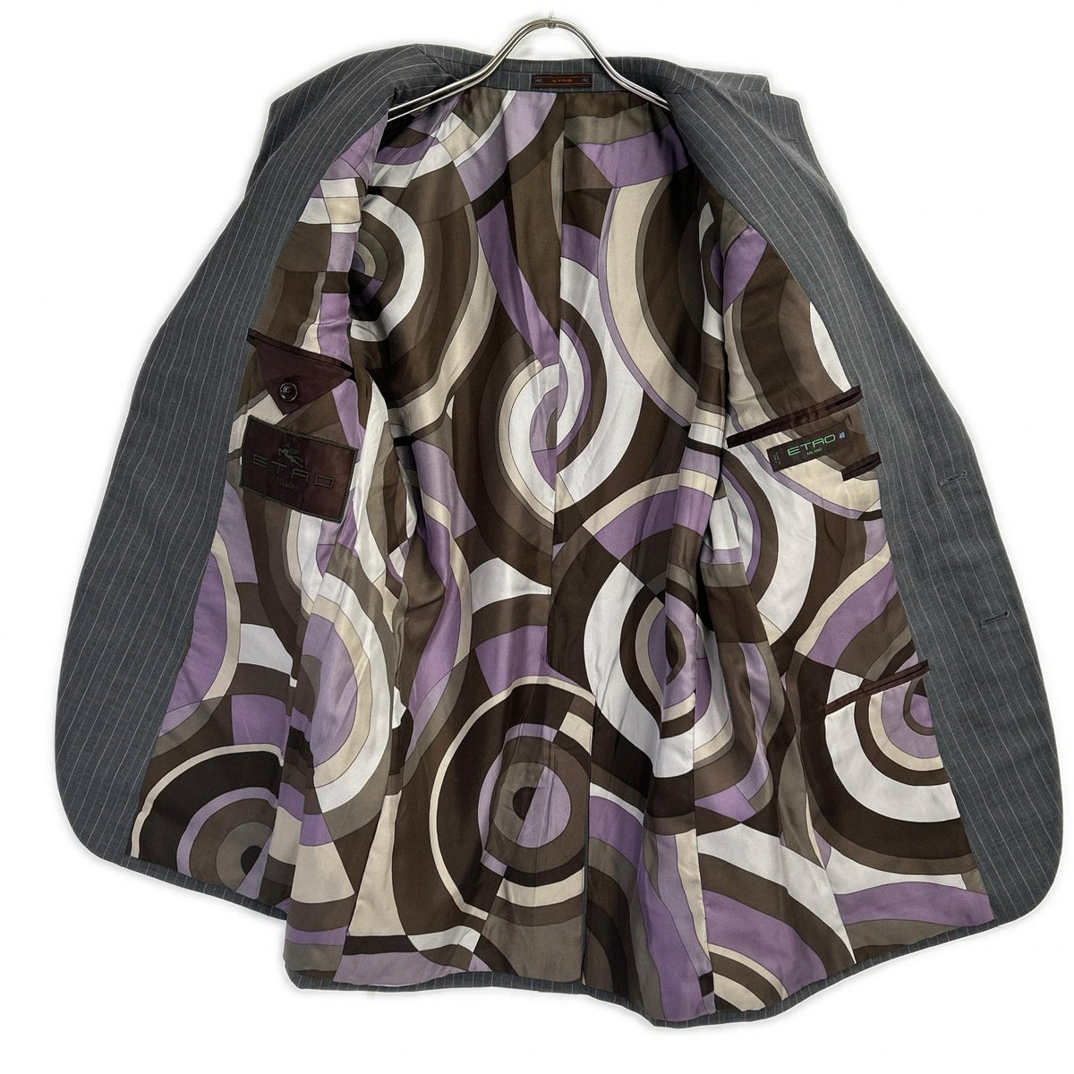 ETRO エトロ 092-10911-0072 グレー ストライプ 総柄インナー スーツセットアップ スーツ セットアップ
