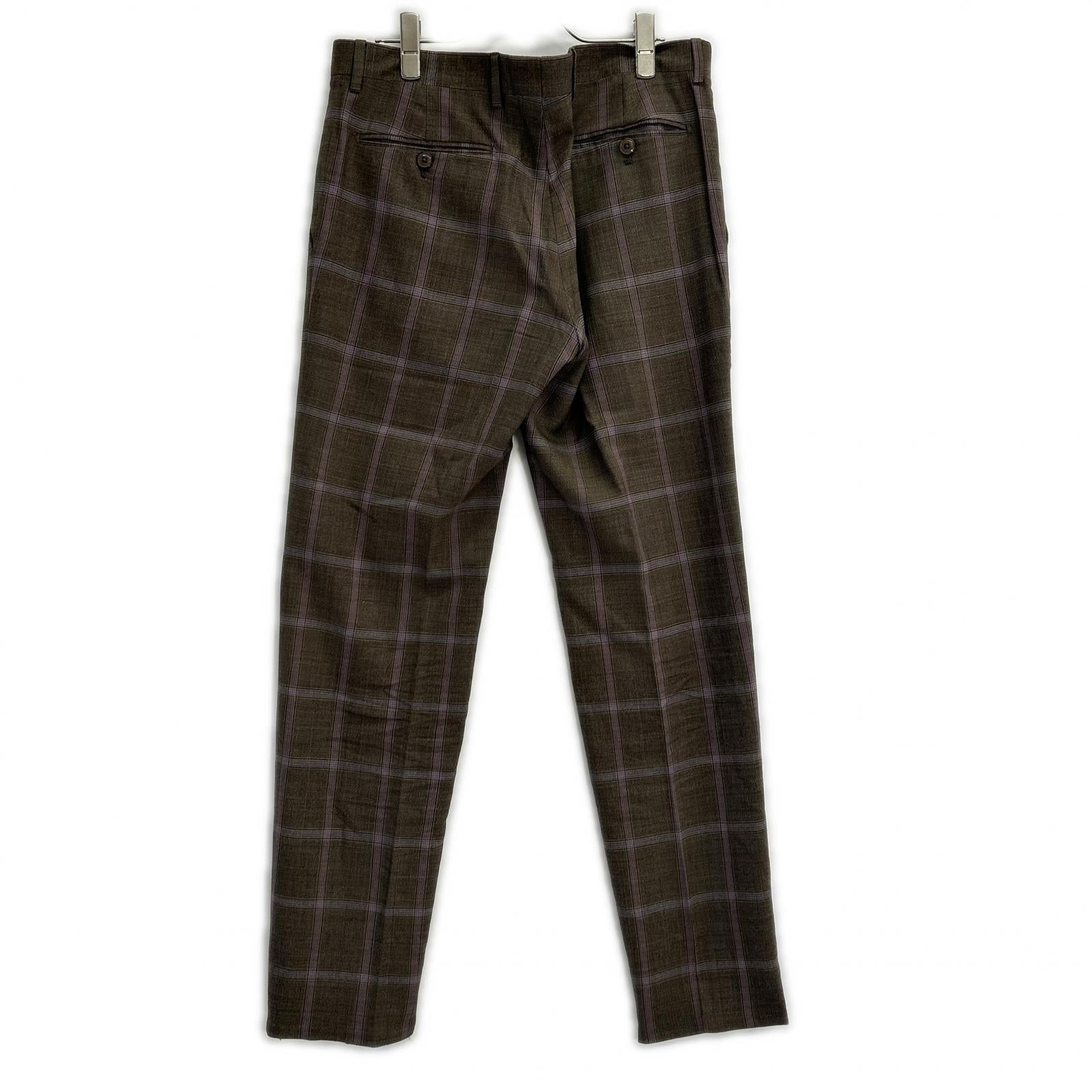 ETRO エトロ ブラウン×パープル チェック柄 ペイズリーインナー 3Pスーツセットアップ スーツ セットアップ