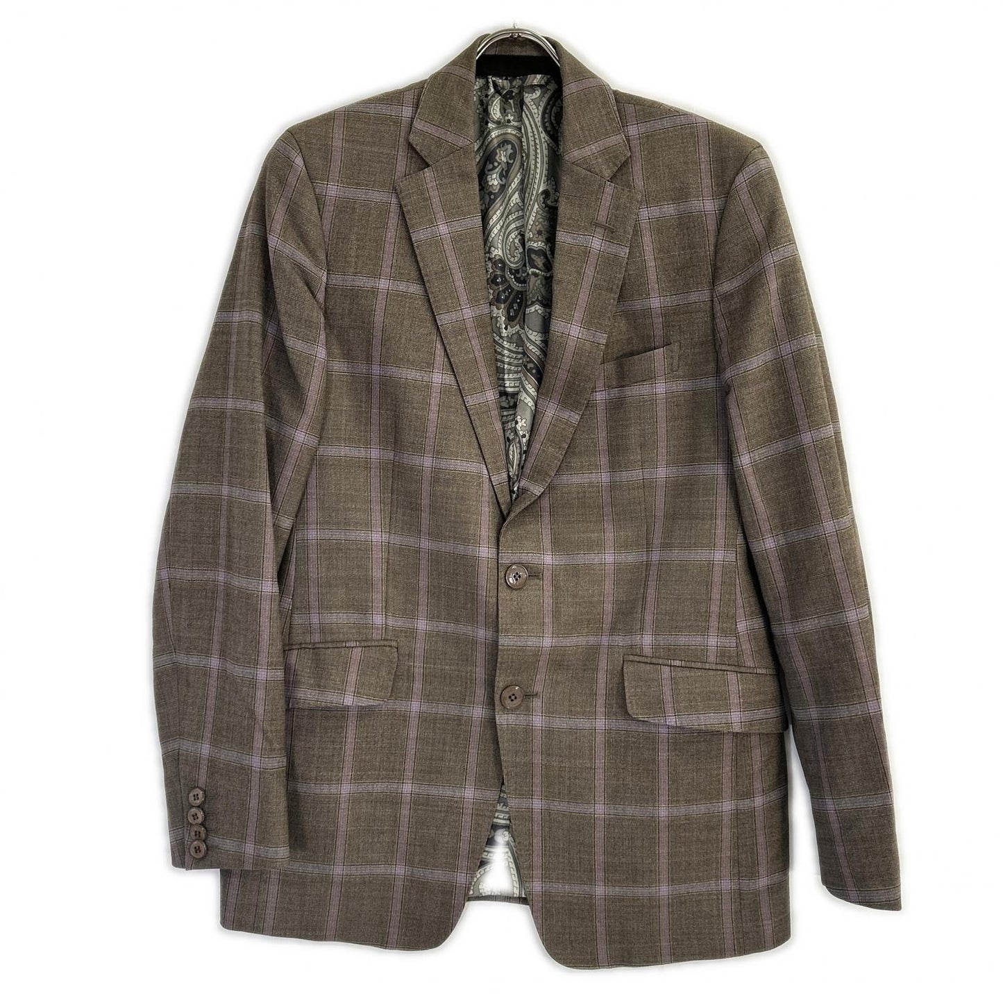 ETRO エトロ ブラウン×パープル チェック柄 ペイズリーインナー 3Pスーツセットアップ スーツ セットアップ