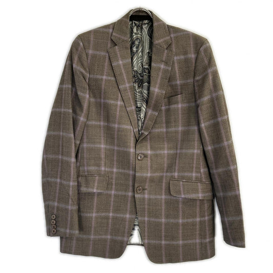 ETRO エトロ ブラウン×パープル チェック柄 ペイズリーインナー 3Pスーツセットアップ スーツ セットアップ