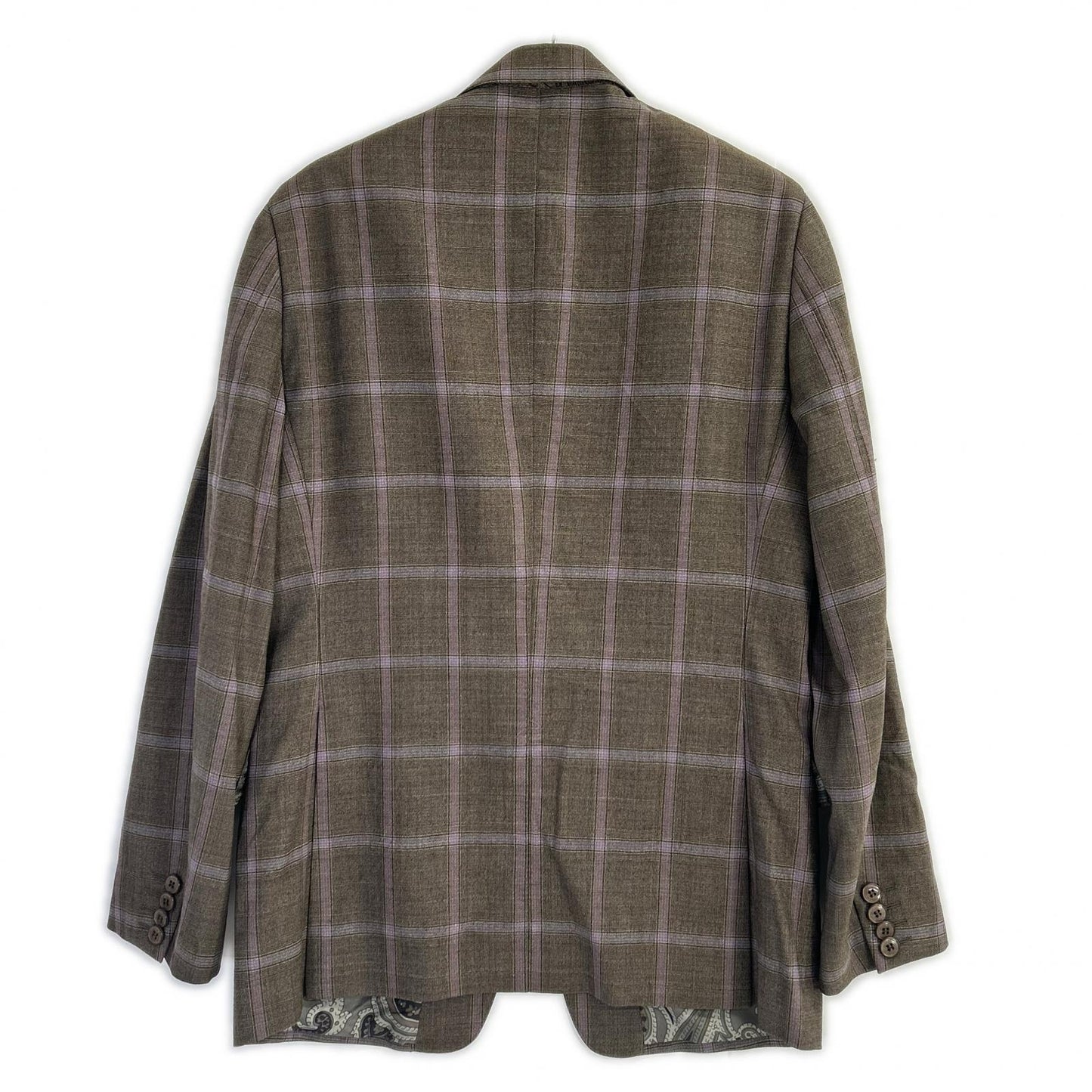 ETRO エトロ ブラウン×パープル チェック柄 ペイズリーインナー 3Pスーツセットアップ スーツ セットアップ