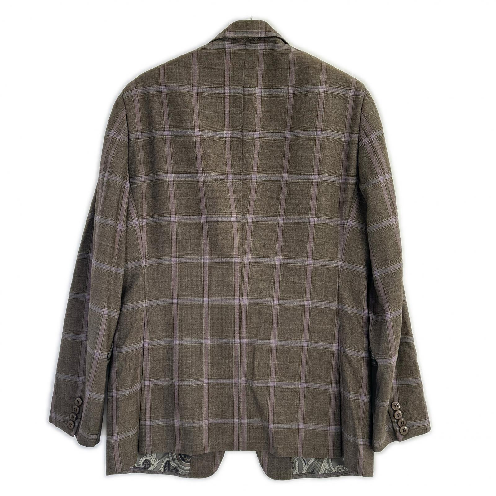 ETRO エトロ ブラウン×パープル チェック柄 ペイズリーインナー 3Pスーツセットアップ スーツ セットアップ