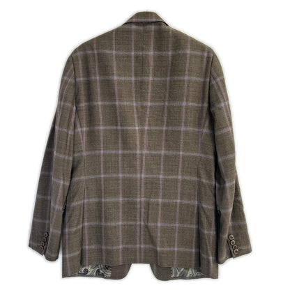 ETRO エトロ ブラウン×パープル チェック柄 ペイズリーインナー 3Pスーツセットアップ スーツ セットアップ