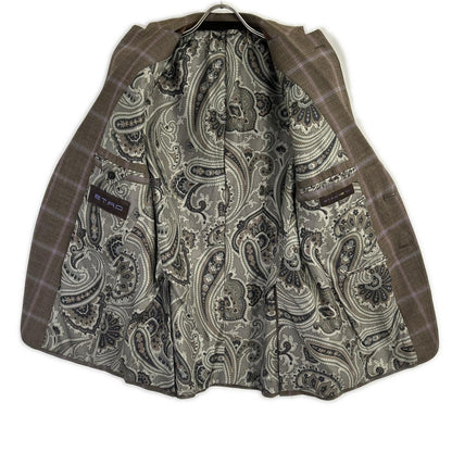 ETRO エトロ ブラウン×パープル チェック柄 ペイズリーインナー 3Pスーツセットアップ スーツ セットアップ