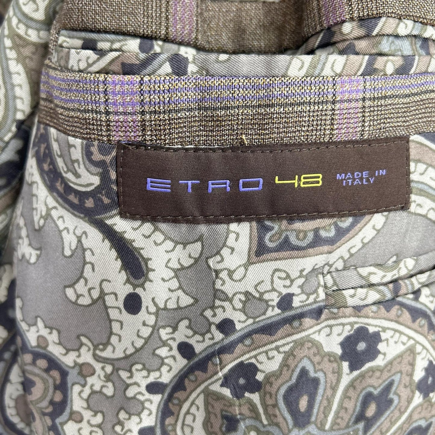 ETRO エトロ ブラウン×パープル チェック柄 ペイズリーインナー 3Pスーツセットアップ スーツ セットアップ