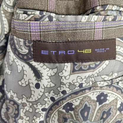 ETRO エトロ ブラウン×パープル チェック柄 ペイズリーインナー 3Pスーツセットアップ スーツ セットアップ