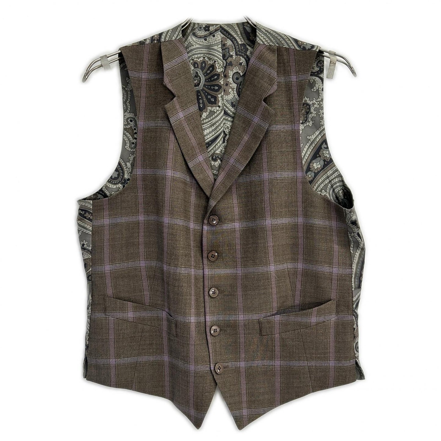 ETRO エトロ ブラウン×パープル チェック柄 ペイズリーインナー 3Pスーツセットアップ スーツ セットアップ