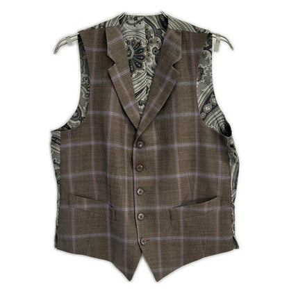 ETRO エトロ ブラウン×パープル チェック柄 ペイズリーインナー 3Pスーツセットアップ スーツ セットアップ