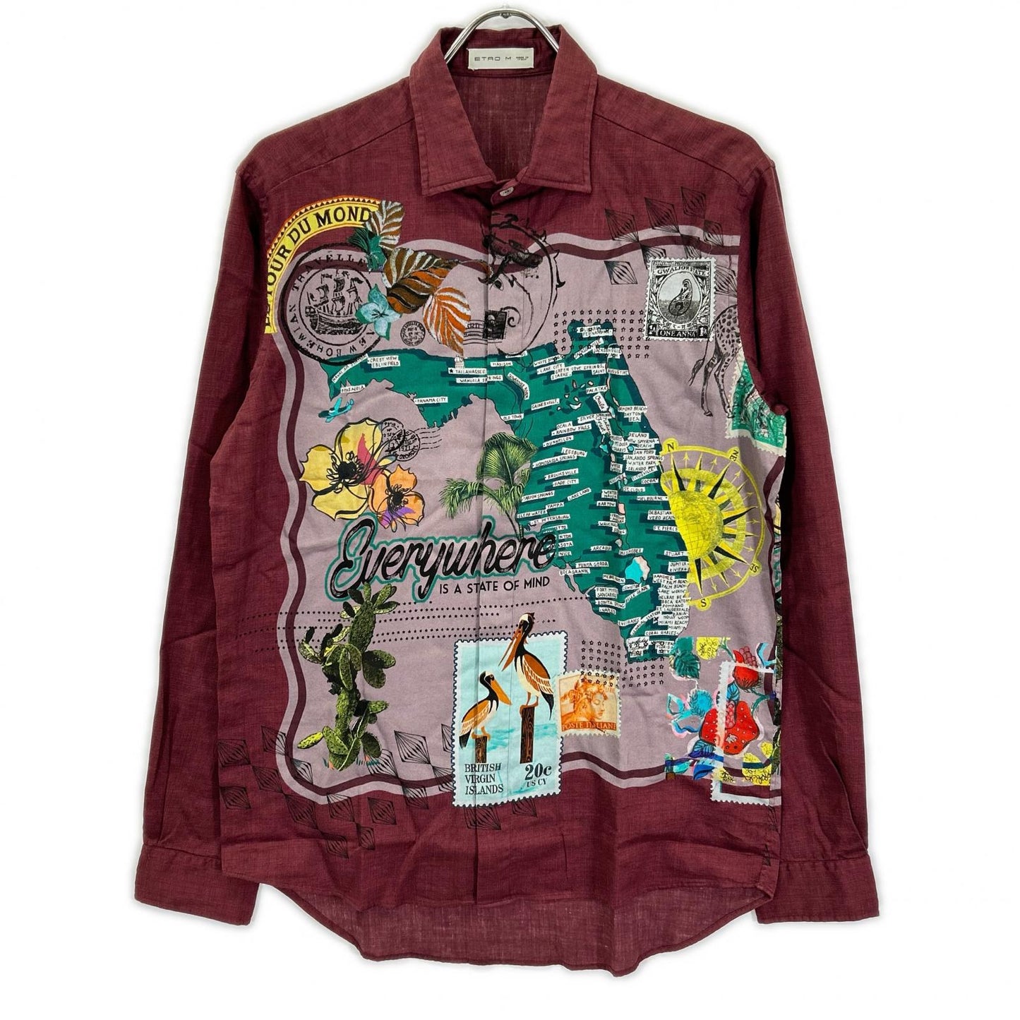 ETRO エトロ 1K8195728 ワインレッド フロリダ 地図 ボタンシャツ トップス