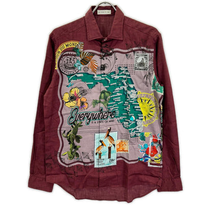 ETRO エトロ 1K8195728 ワインレッド フロリダ 地図 ボタンシャツ トップス