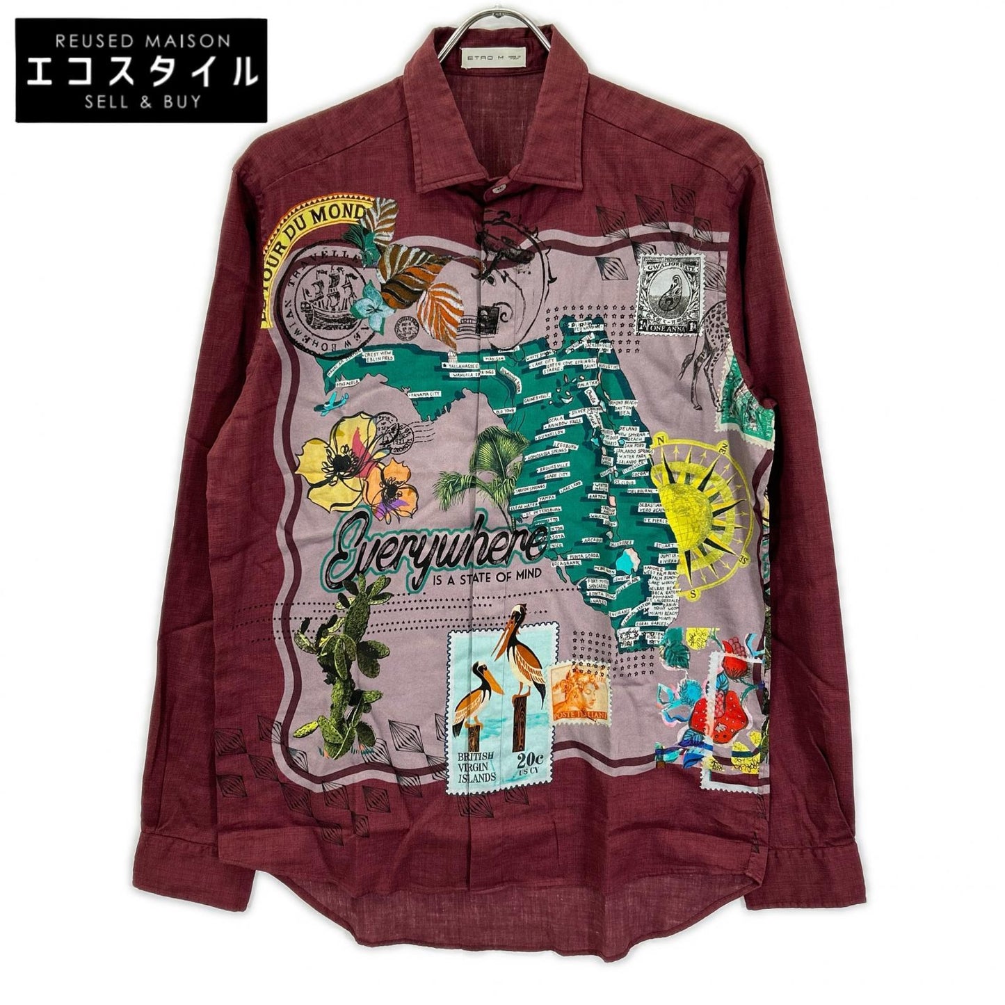 ETRO エトロ 1K8195728 ワインレッド フロリダ 地図 ボタンシャツ トップス