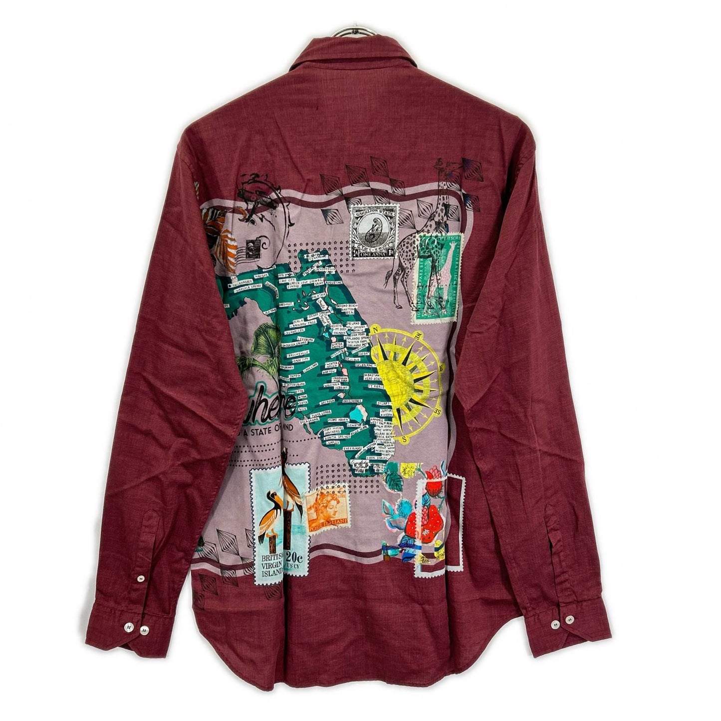 ETRO エトロ 1K8195728 ワインレッド フロリダ 地図 ボタンシャツ トップス