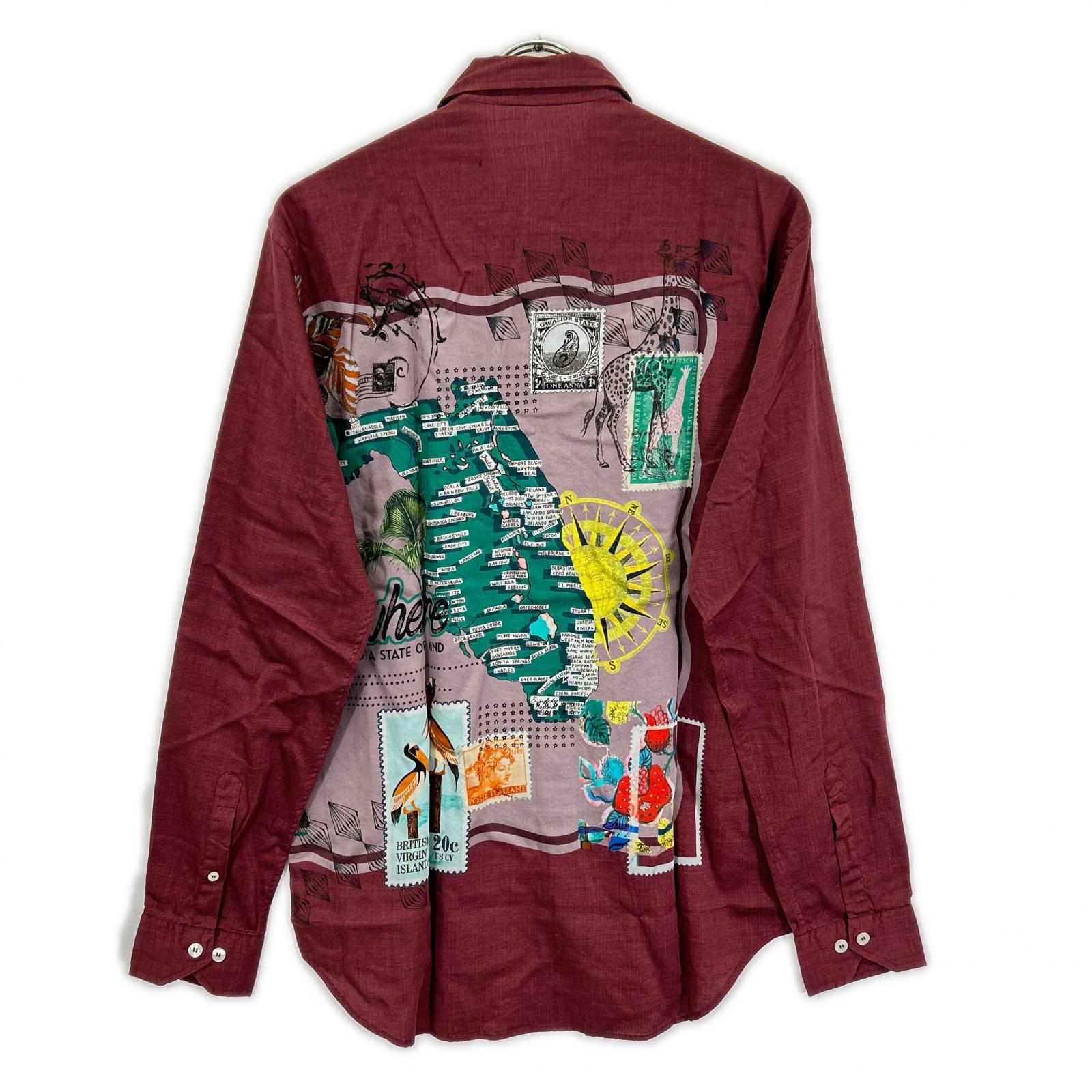 ETRO エトロ 1K8195728 ワインレッド フロリダ 地図 ボタンシャツ トップス