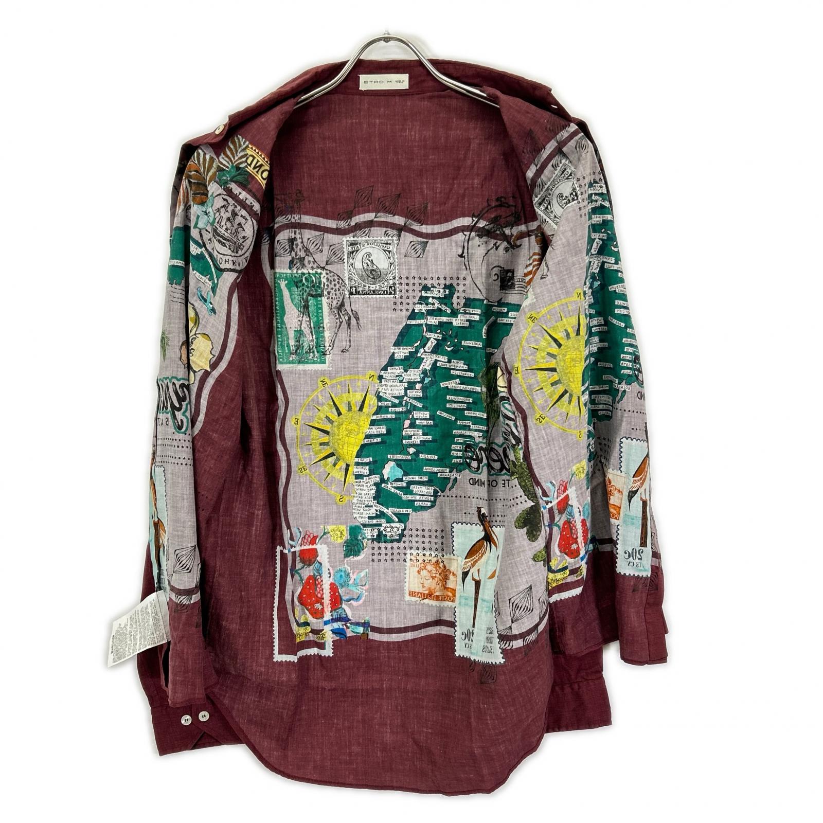 ETRO エトロ 1K8195728 ワインレッド フロリダ 地図 ボタンシャツ トップス