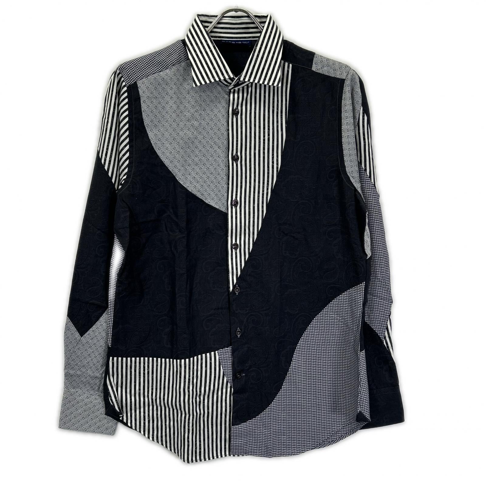 ETRO エトロ ブラック×ホワイト ペイズリー 切り替え ロングスリーブ ボタンシャツ トップス