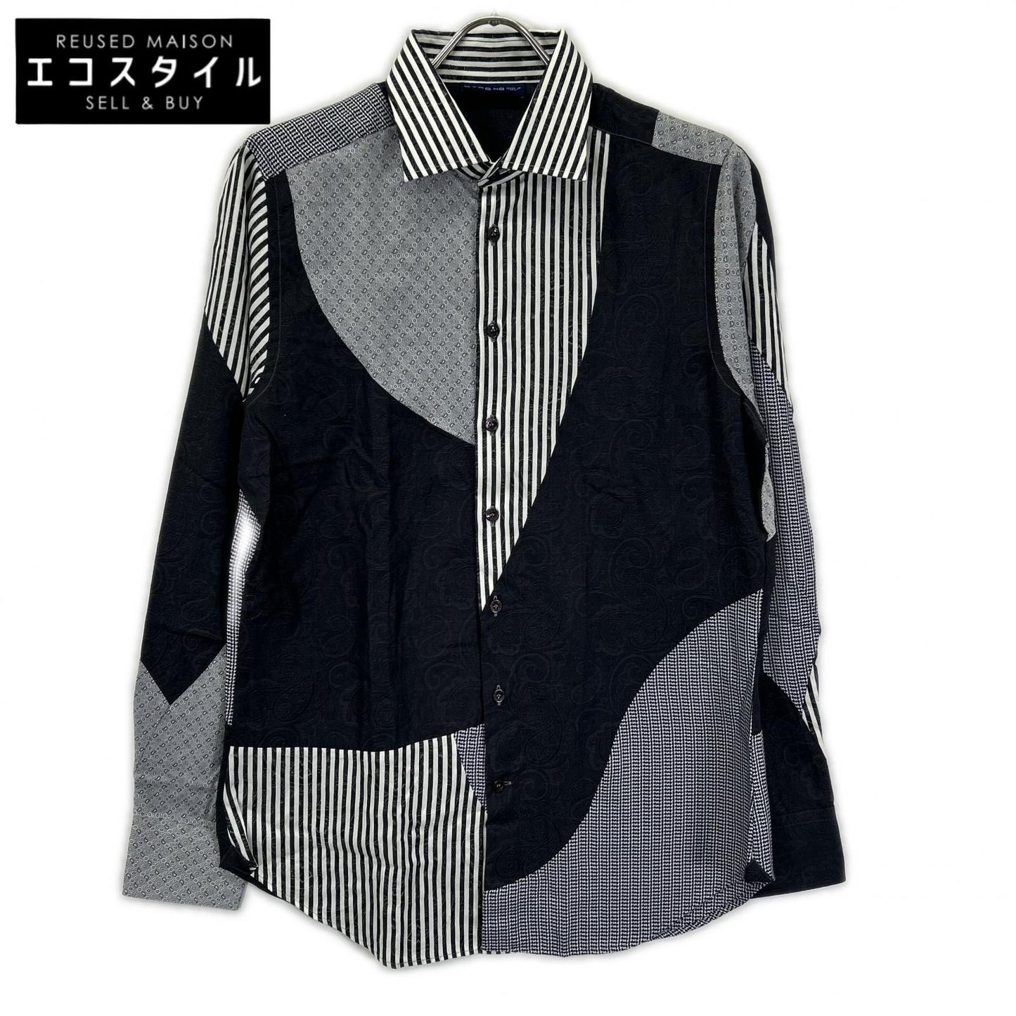 ETRO エトロ ブラック×ホワイト ペイズリー 切り替え ロングスリーブ ボタンシャツ トップス