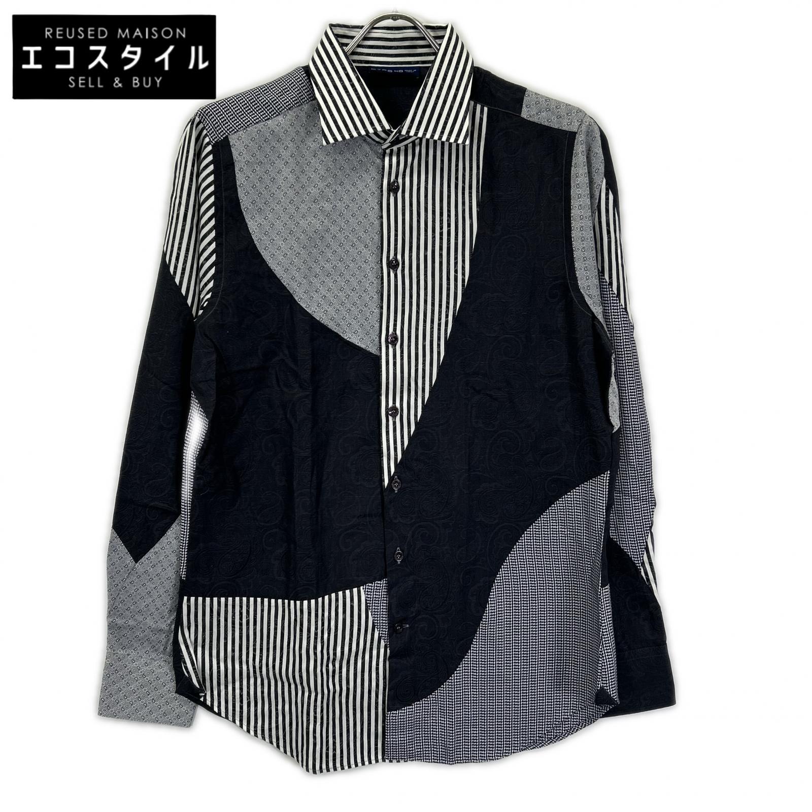 ETRO エトロ ブラック×ホワイト ペイズリー 切り替え ロングスリーブ ボタンシャツ トップス
