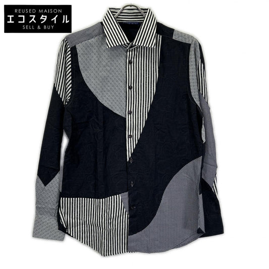 ETRO Black×White Paisley Panelled Long-Sleeve Button Shirt Tops