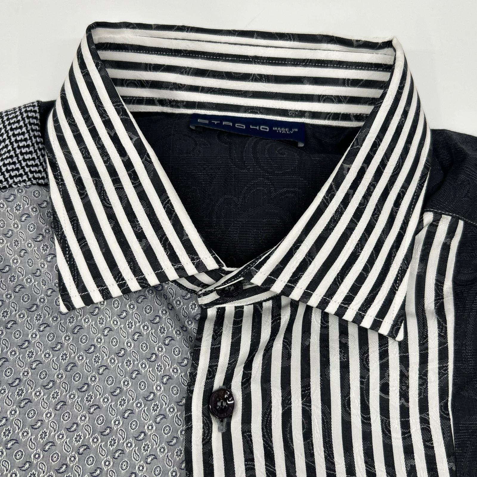 ETRO エトロ ブラック×ホワイト ペイズリー 切り替え ロングスリーブ ボタンシャツ トップス