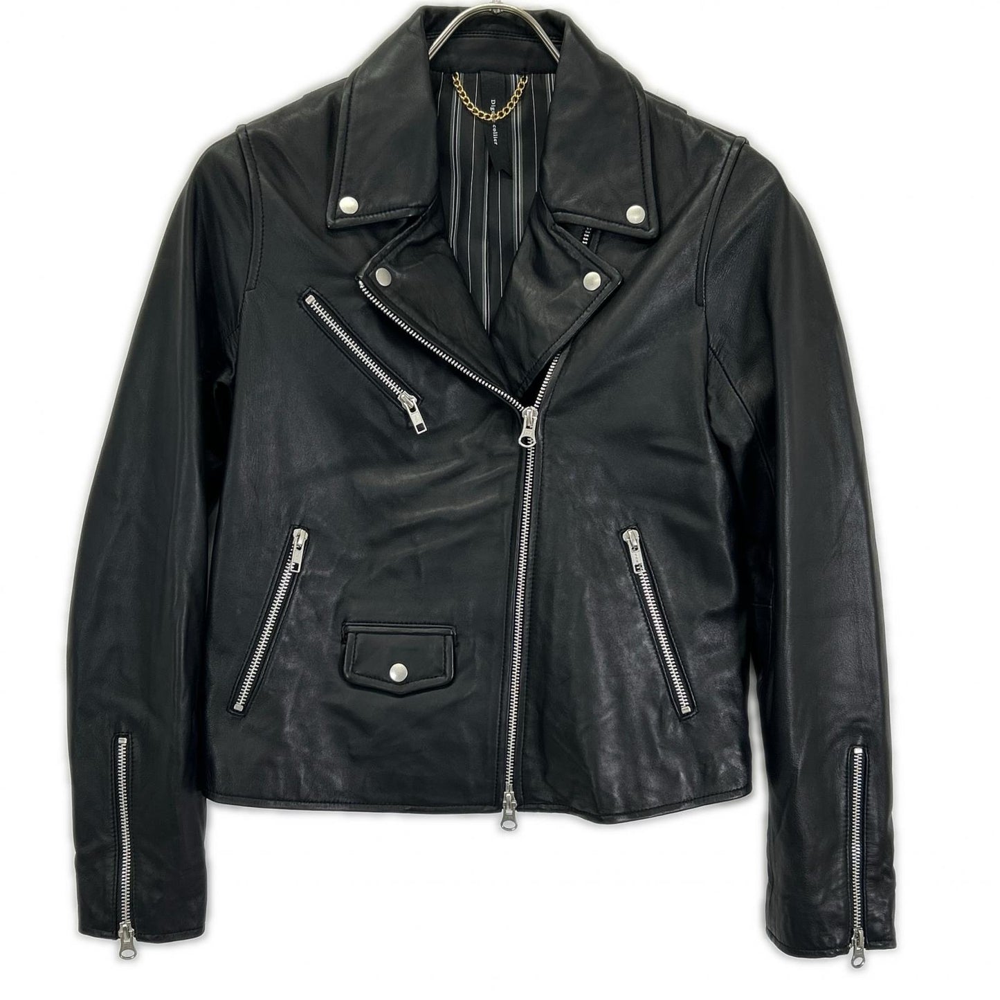 Dignite collier Black Sheepskin Zip-Up Rider Jacket Jacket
