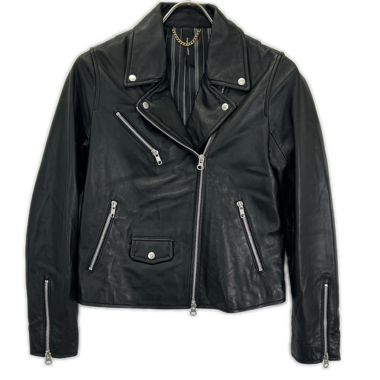 Dignite collier Black Sheepskin Zip-Up Rider Jacket Jacket