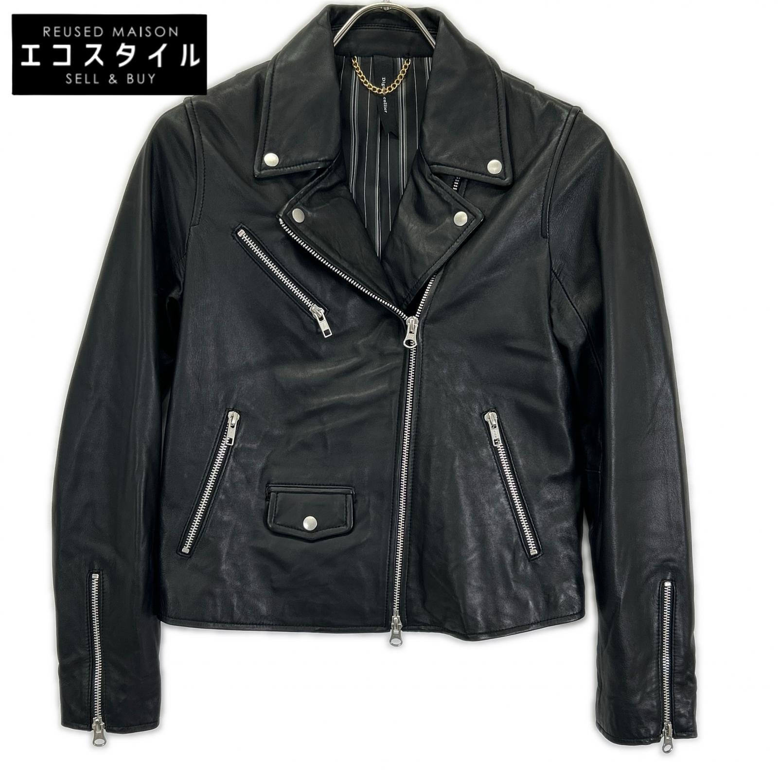 Dignite collier Black Sheepskin Zip-Up Rider Jacket Jacket
