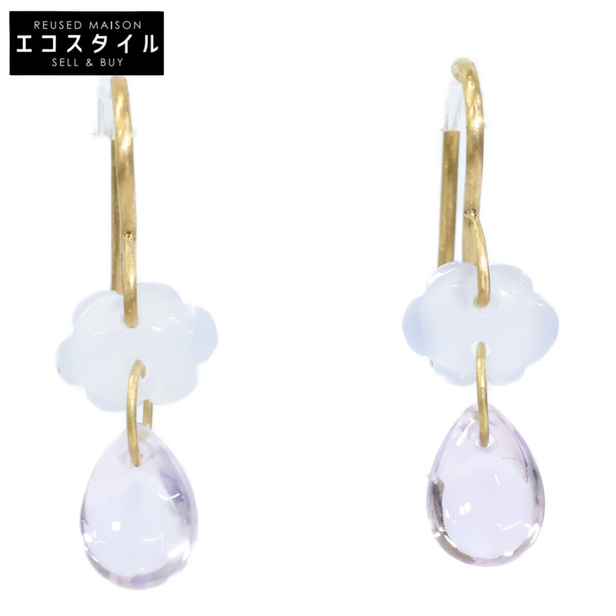 Marie-Helene de Taillac マリーエレーヌドゥタイヤック 新品同様 ロンハーマン別注 22KYG ブルーカルセドニー＆ラベンダークォーツ ヘブン ドロップ ピアス