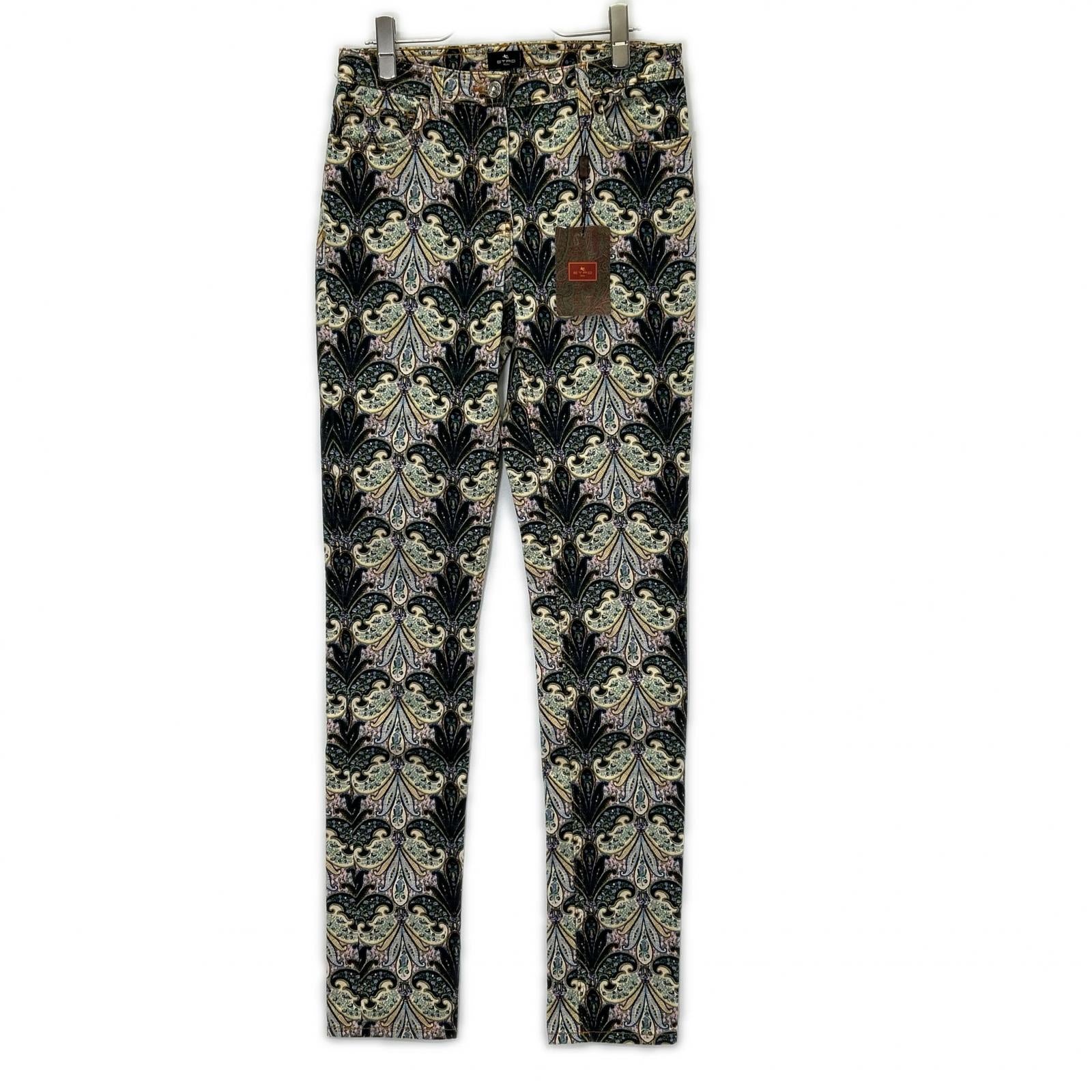 ETRO エトロ 19518 マルチカラー ペイズリー柄 パッチ ジップフライ スキニーパンツ ボトムス