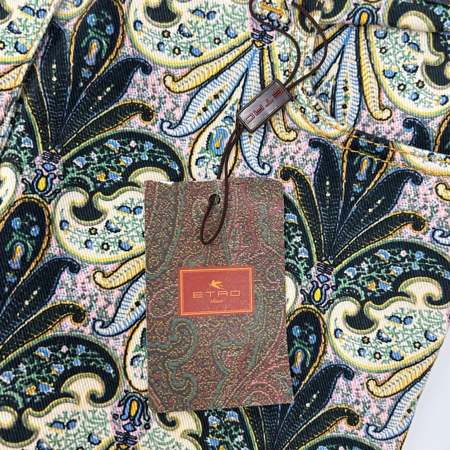 ETRO エトロ 19518 マルチカラー ペイズリー柄 パッチ ジップフライ スキニーパンツ ボトムス