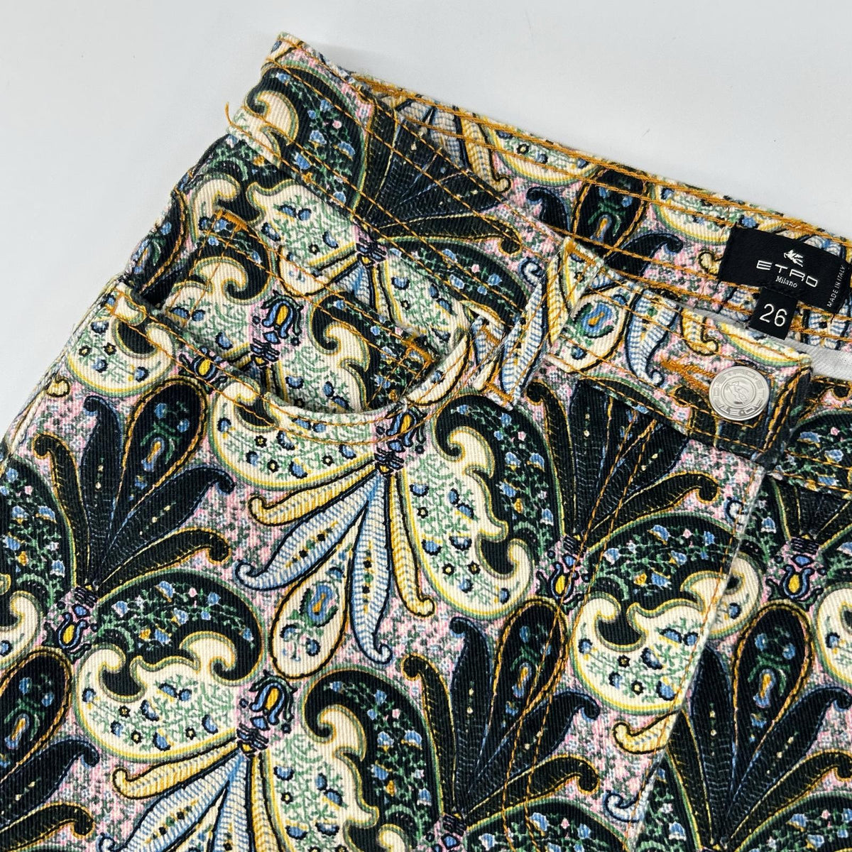 ETRO 19518 Multicolor Paisley Patch Zip-Fly Skinny Pants Bottoms