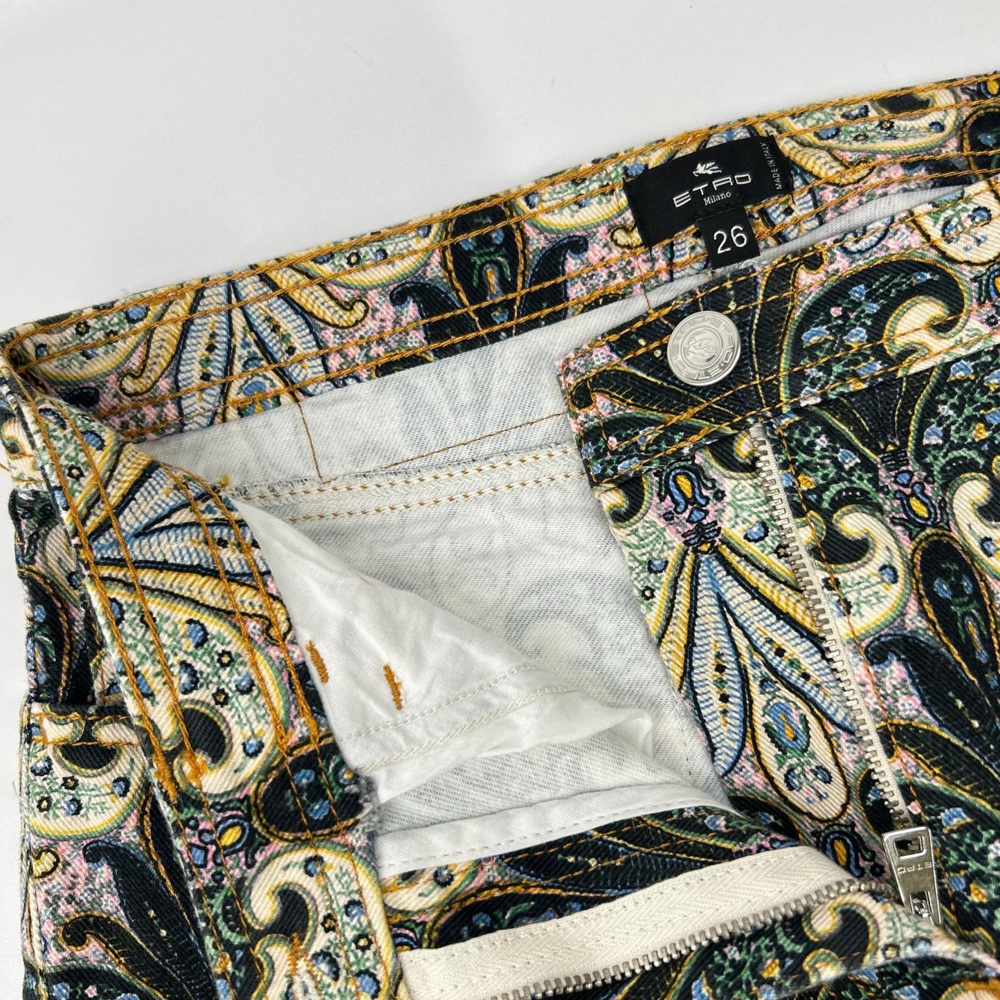 ETRO エトロ 19518 マルチカラー ペイズリー柄 パッチ ジップフライ スキニーパンツ ボトムス