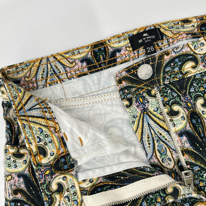 ETRO エトロ 19518 マルチカラー ペイズリー柄 パッチ ジップフライ スキニーパンツ ボトムス