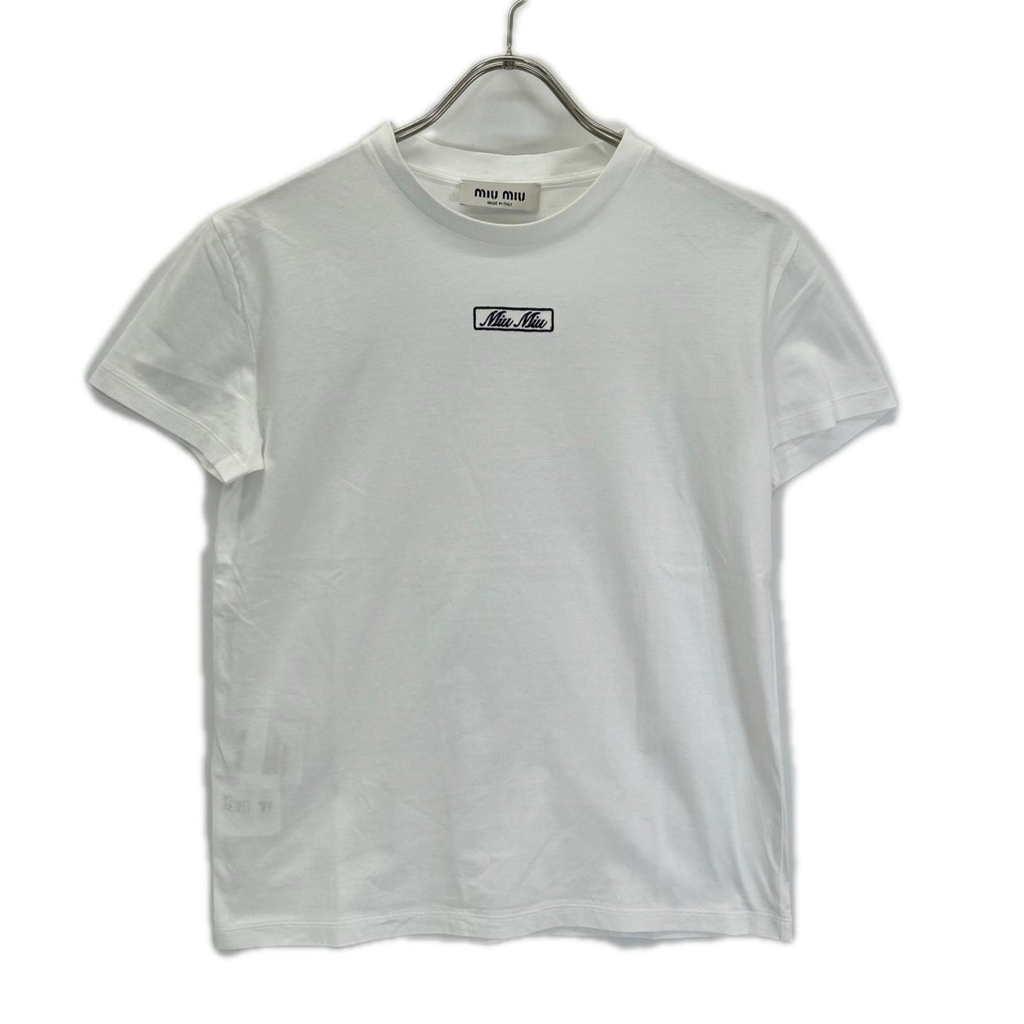 MIUMIU ミュウミュウ MJN383 23年 ホワイト ロゴ刺しゅう エンブロイダリー コットンジャージー Tシャツ トップス