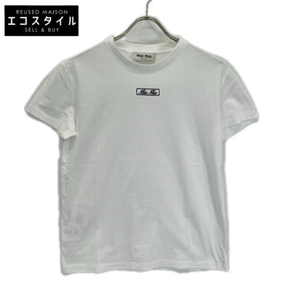 MIUMIU ミュウミュウ MJN383 23年 ホワイト ロゴ刺しゅう エンブロイダリー コットンジャージー Tシャツ トップス