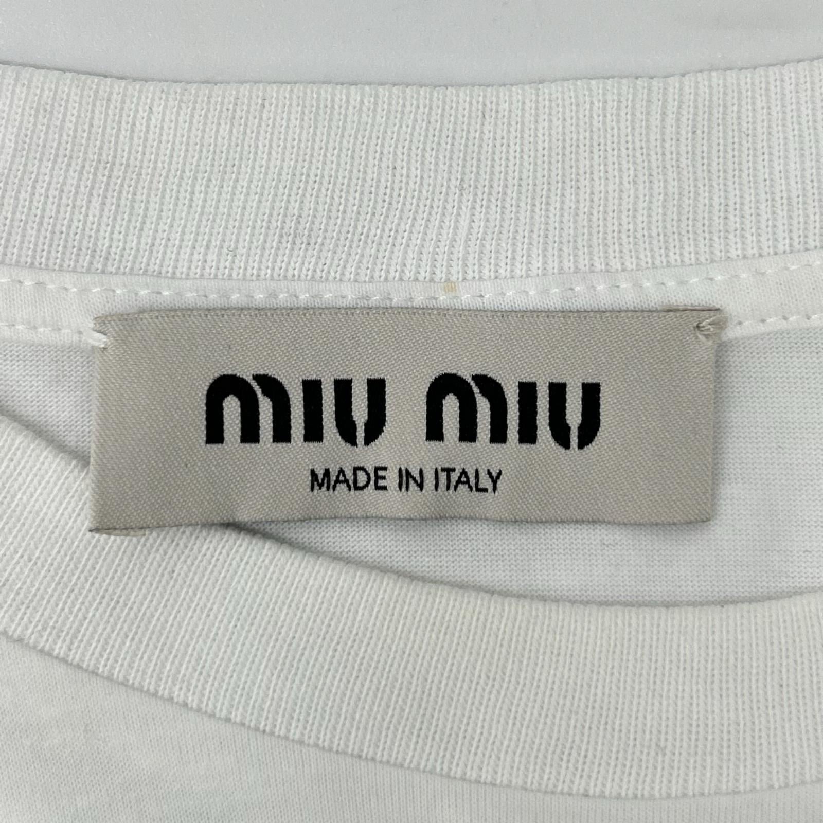 MIUMIU ミュウミュウ MJN383 23年 ホワイト ロゴ刺しゅう エンブロイダリー コットンジャージー Tシャツ トップス