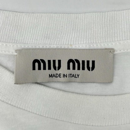 MIUMIU ミュウミュウ MJN383 23年 ホワイト ロゴ刺しゅう エンブロイダリー コットンジャージー Tシャツ トップス