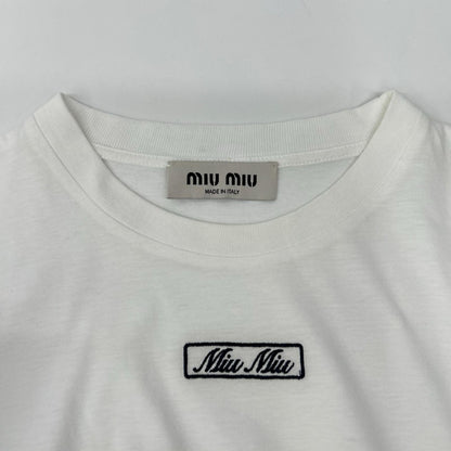 MIUMIU ミュウミュウ MJN383 23年 ホワイト ロゴ刺しゅう エンブロイダリー コットンジャージー Tシャツ トップス