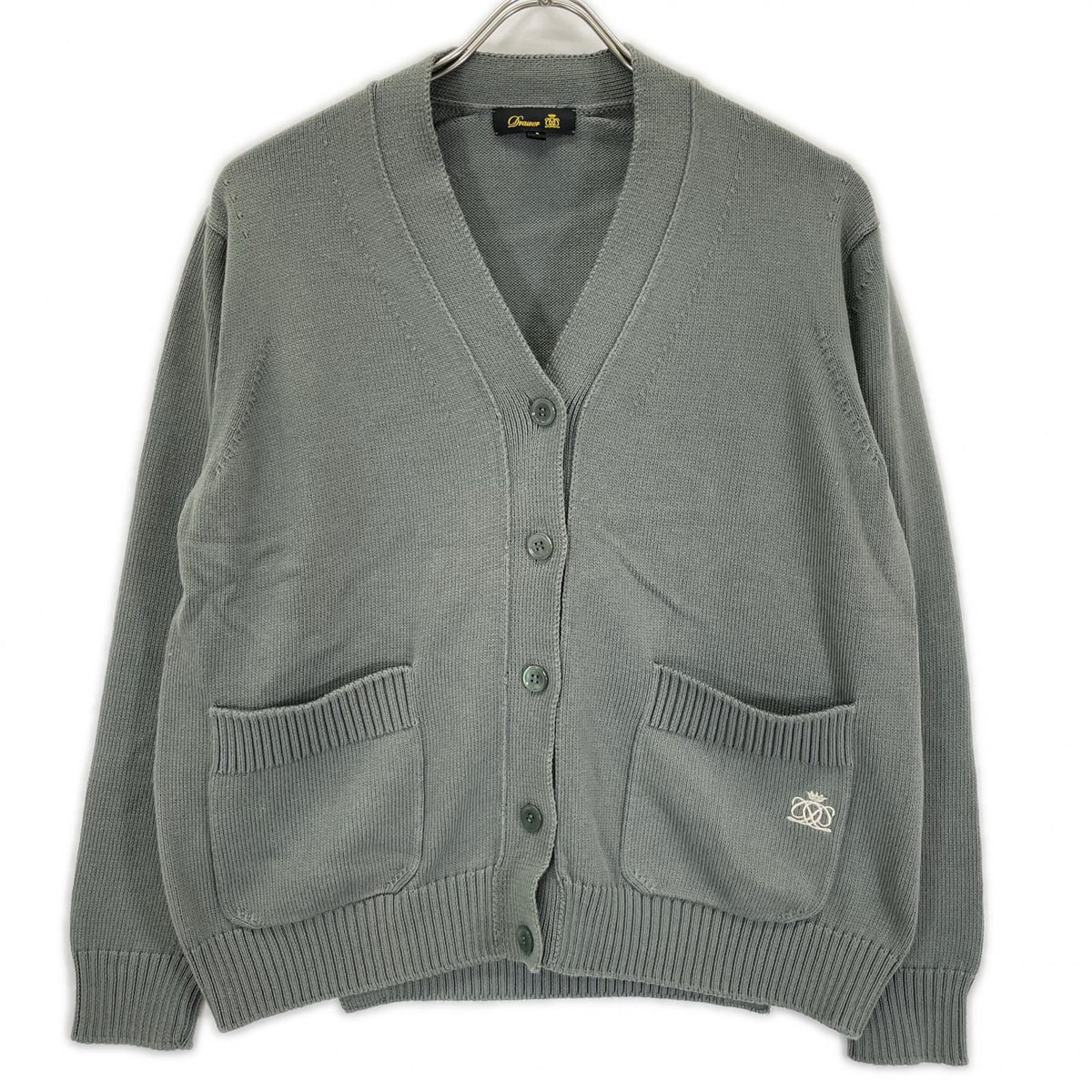 DRAWER 6515-199-0468 Green 7G cotton jersey-knit cardigan Top