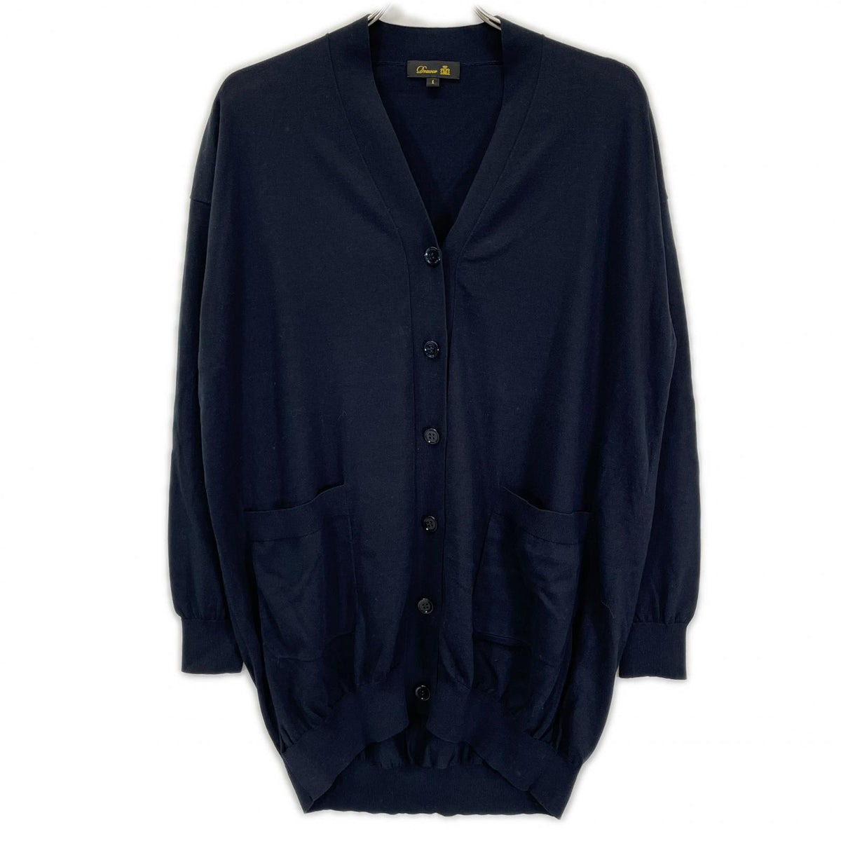 DRAWER 6515-106-0422 Navy silk-blend knit cardigan Top