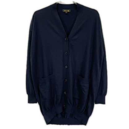 DRAWER 6515-106-0422 Navy silk-blend knit cardigan Top