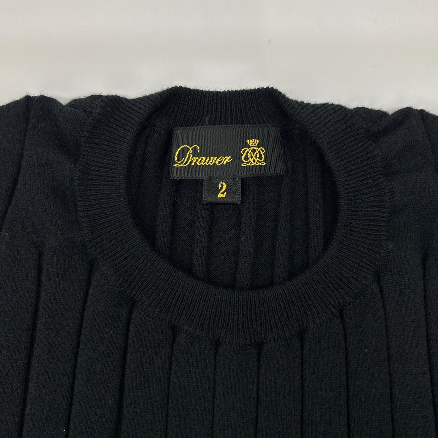 DRAWER ドゥロワー 6518-299-0329 ブラック カシミヤシルク混 18G リブ クルーネックニット トップス