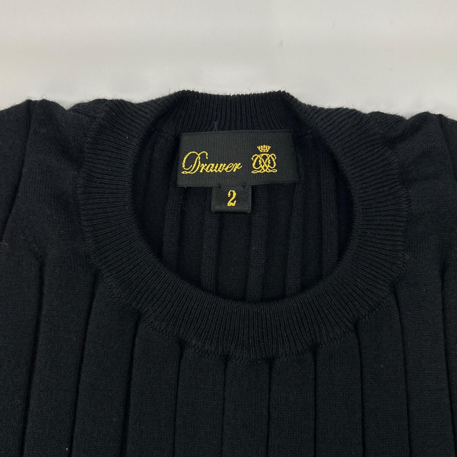 DRAWER ドゥロワー 6518-299-0329 ブラック カシミヤシルク混 18G リブ クルーネックニット トップス