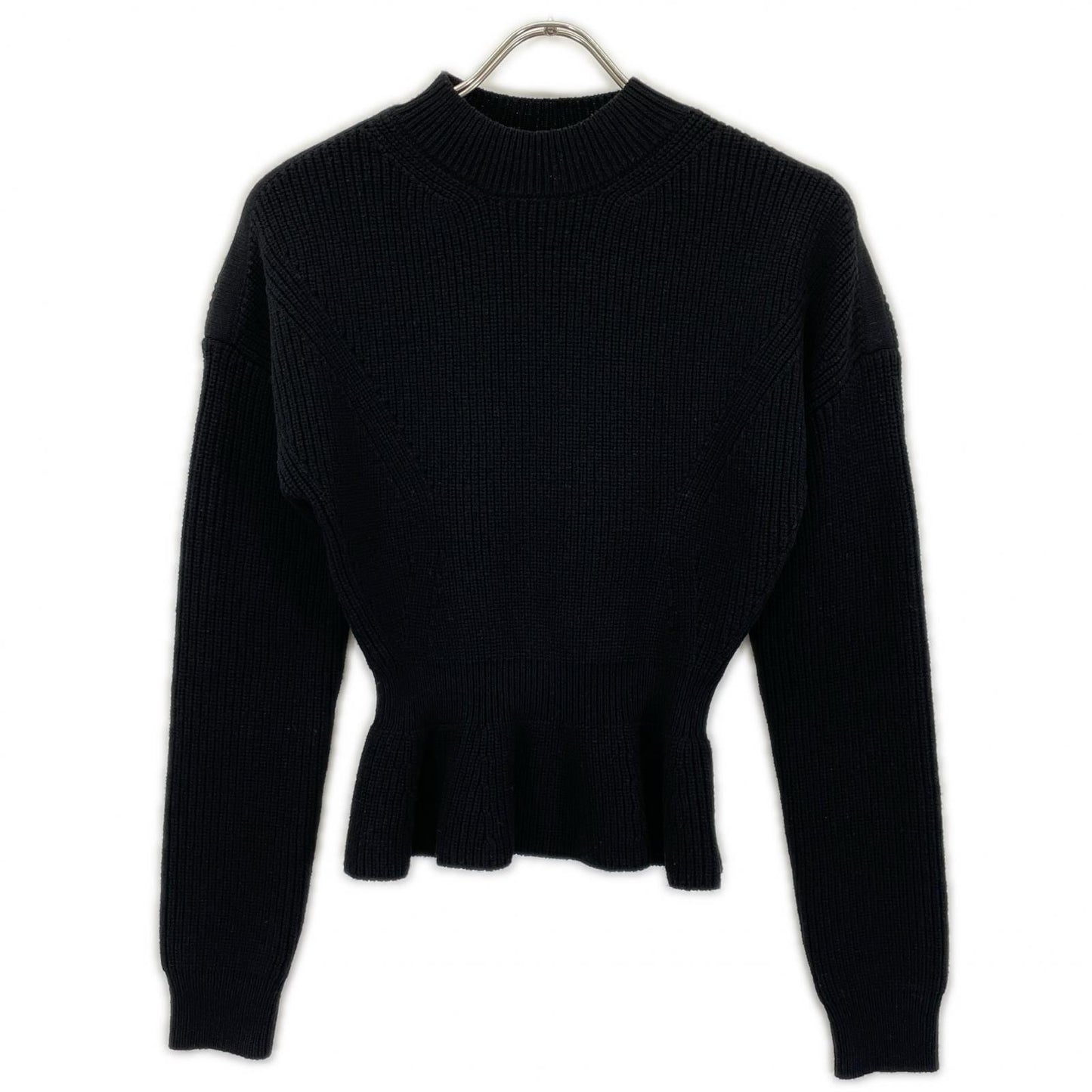 Chloe クロエ ブラック ウール100 ペプラムクルーネックニット トップス