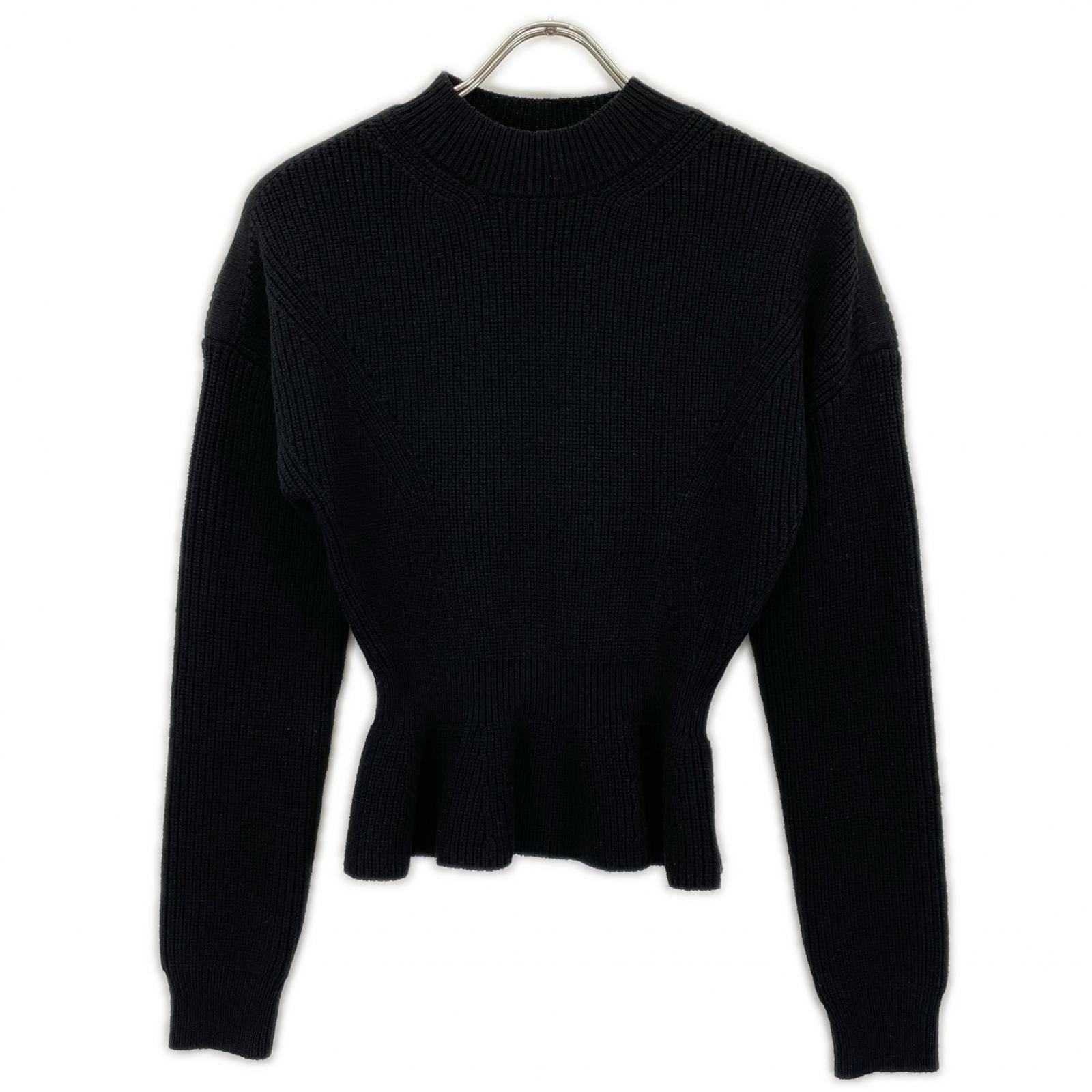 Chloe クロエ ブラック ウール100 ペプラムクルーネックニット トップス