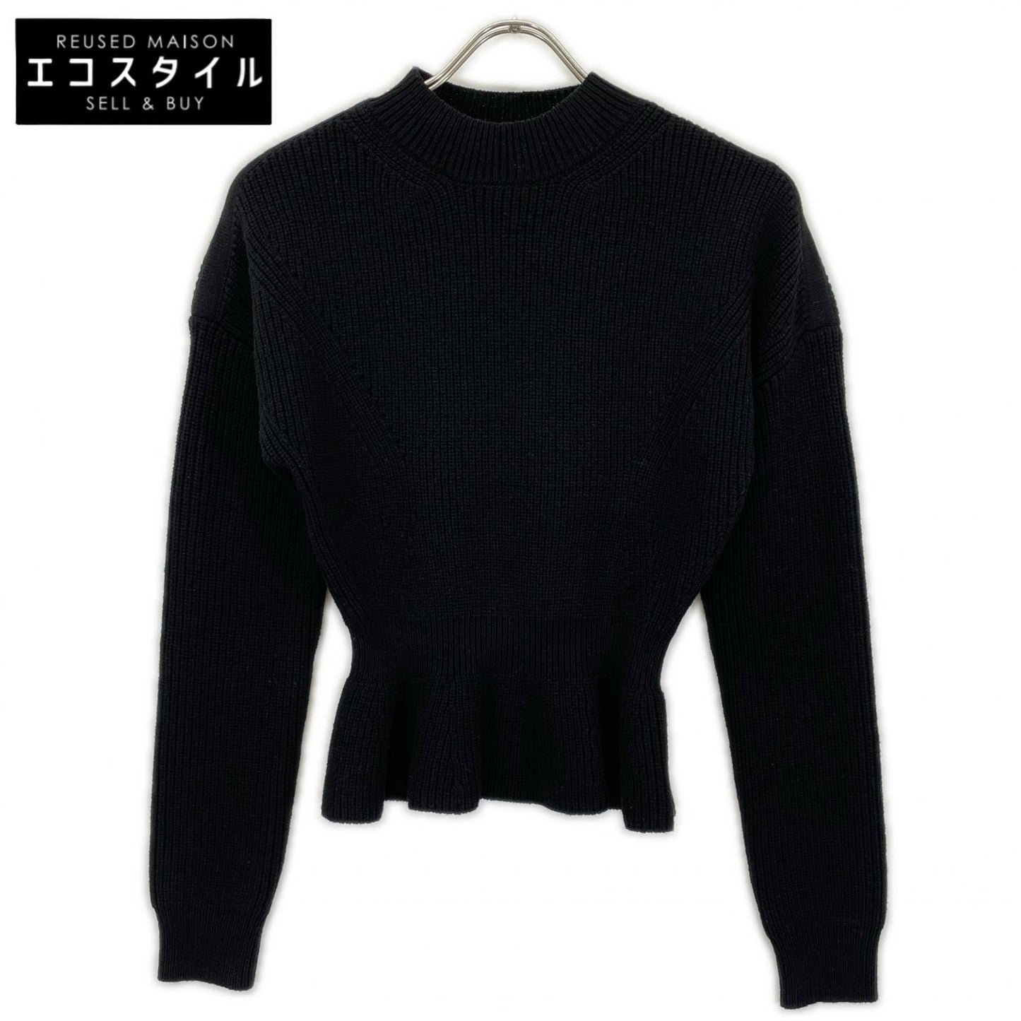 Chloe クロエ ブラック ウール100 ペプラムクルーネックニット トップス