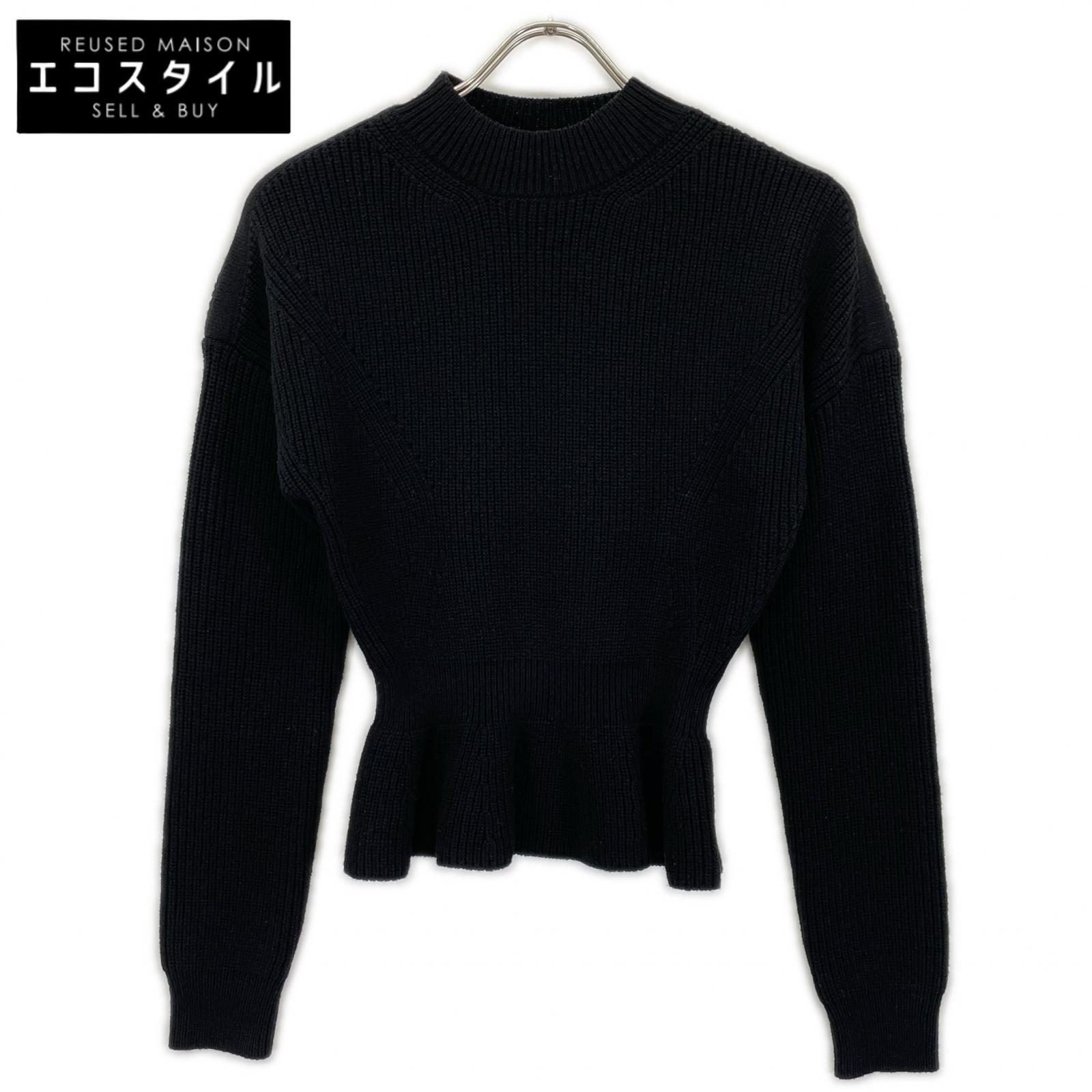 Chloe クロエ ブラック ウール100 ペプラムクルーネックニット トップス