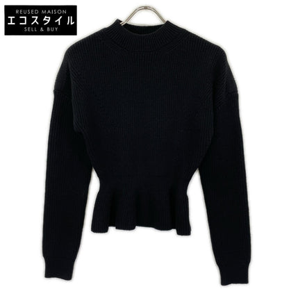 Chloe クロエ ブラック ウール100 ペプラムクルーネックニット トップス