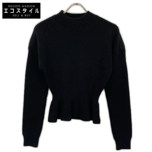 Chloe クロエ ブラック ウール100 ペプラムクルーネックニット トップス