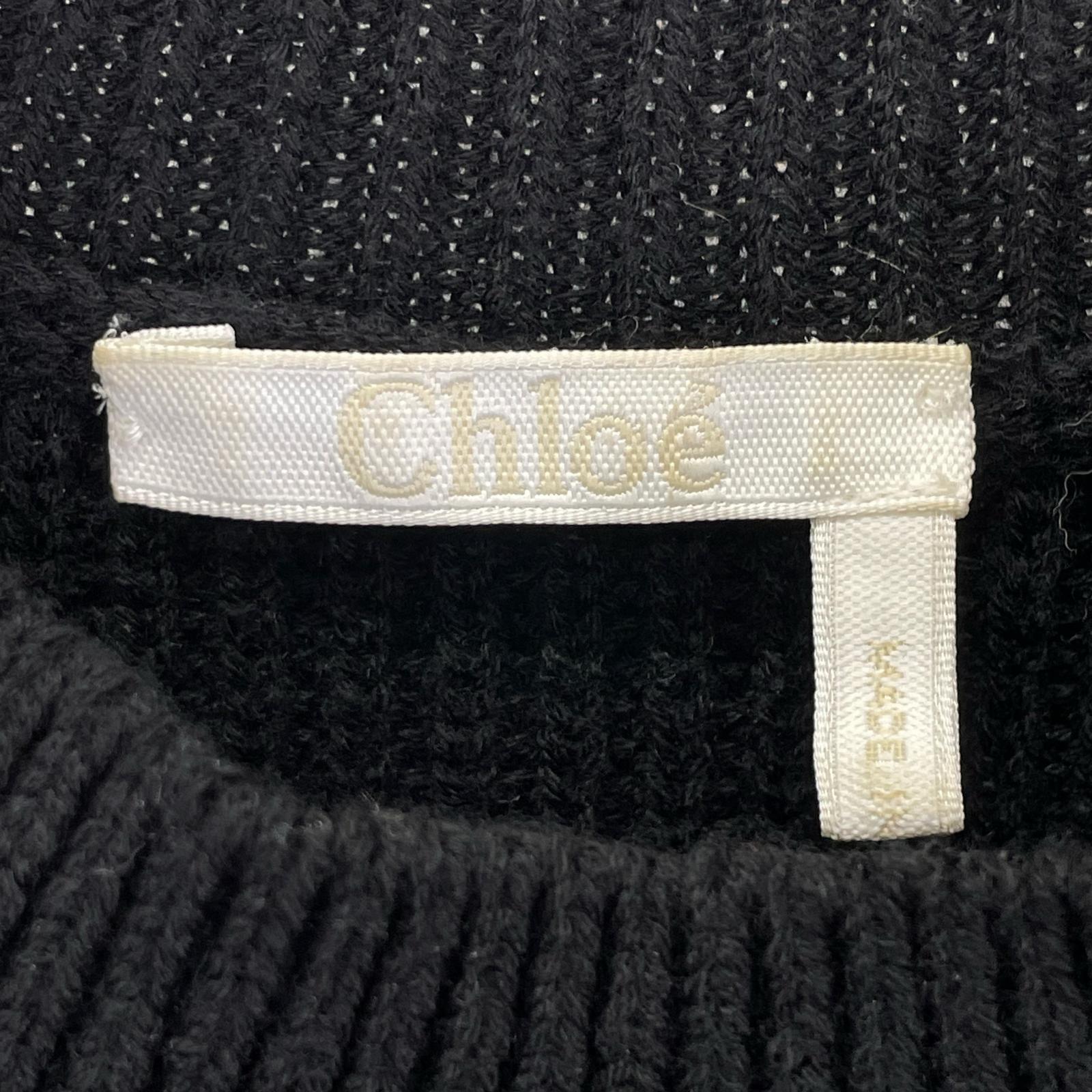 Chloe クロエ ブラック ウール100 ペプラムクルーネックニット トップス